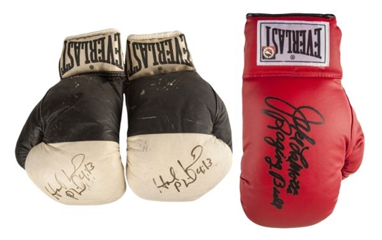 Lot of (3) Signed Boxing Gloves: Evander Holyfield (2) & Jake LaMotta